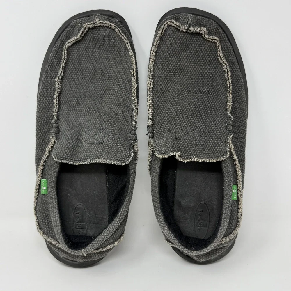 Sanuk Mens Sidewalk Surfer Charcoal Grey Canvas Slip On Loafers Size 13 EU 47